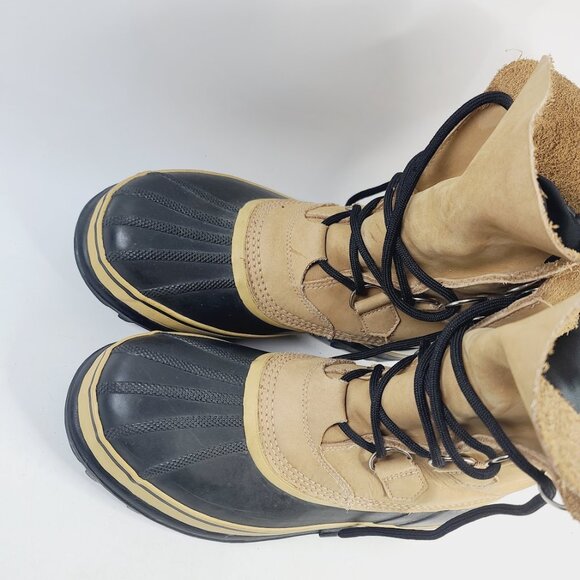 Sorel Men\'s Tan Black Caribou Nubuck Leather Mid-Calf Winter Snow Boots Size 8 main image 7